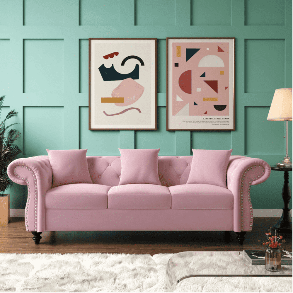 Jack & Hill Chesterfield Suede Sofa Set - Oak Inside