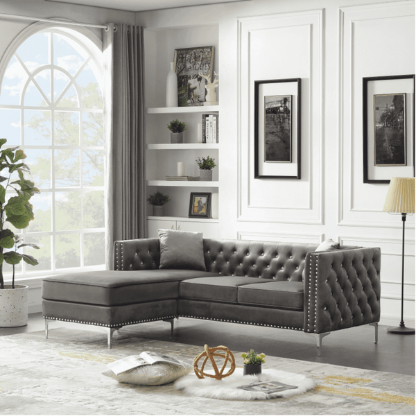 Lotus Grey Chesterfield Sectional Sofa Set - Oak Inside