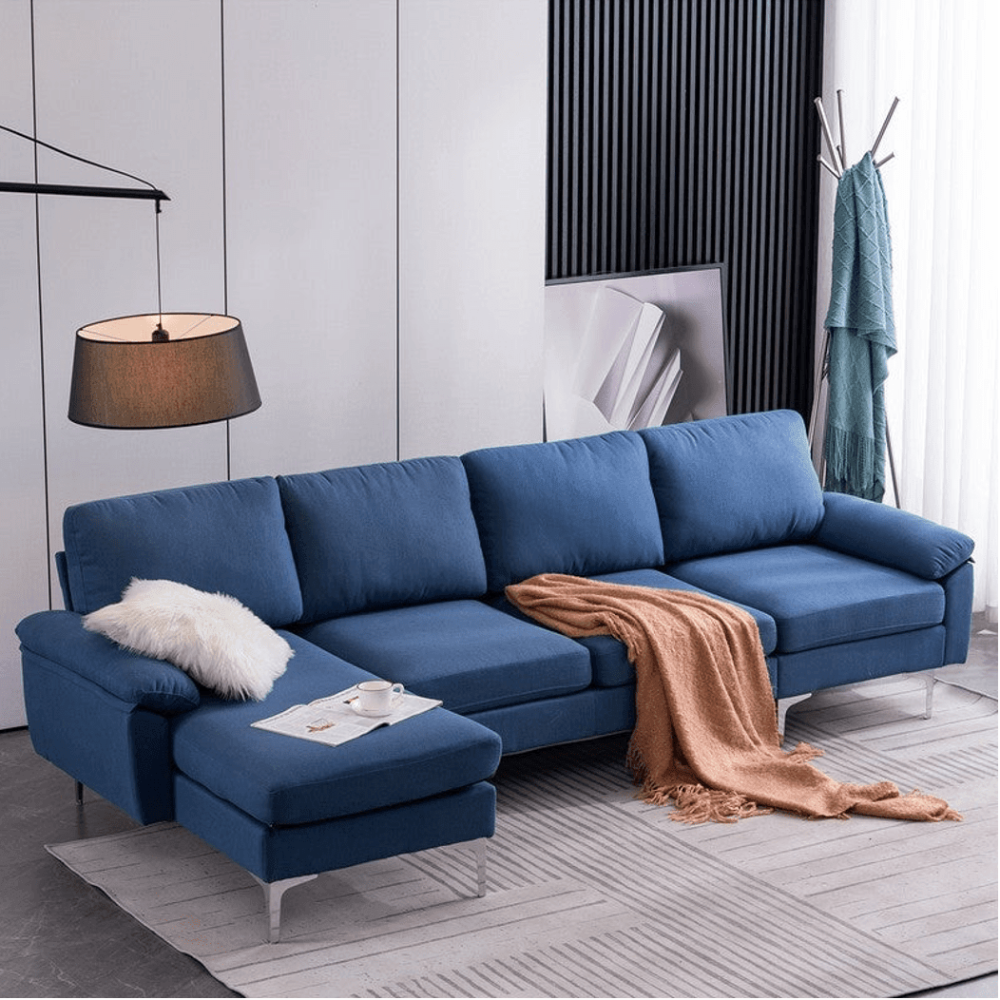 Jasmine Blue Sectional Sofa Set - Oak Inside