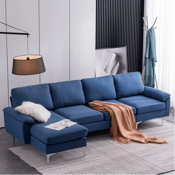 Jasmine Blue Sectional Sofa Set - Oak Inside
