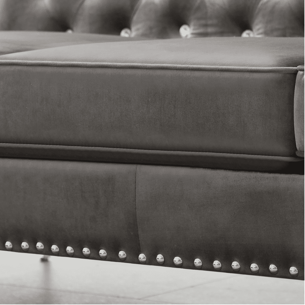 Lotus Grey Chesterfield Sectional Sofa Set - Oak Inside
