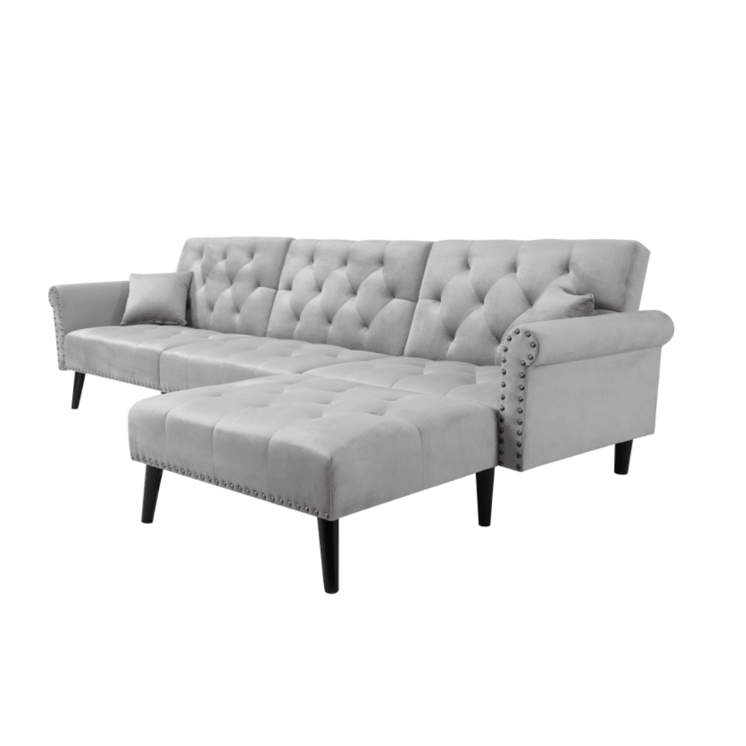 Tufted back Suede Chesterfield Sectional Sofa - Oak Inside
