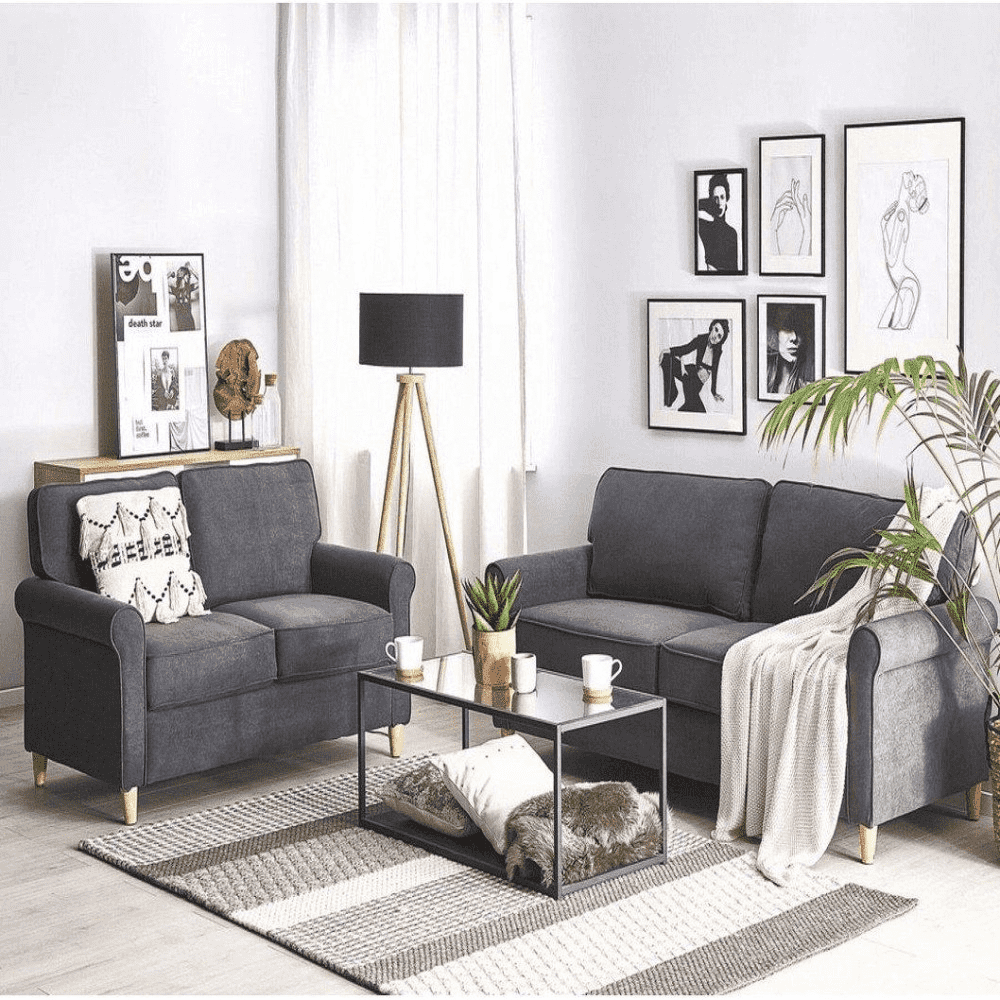 Classic Retro Sofa Set in Grey - Oak Inside