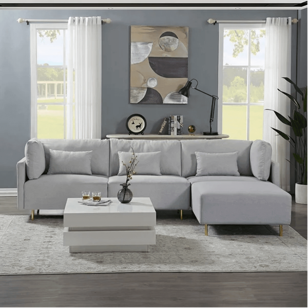 Classic Modern Suede Sofa Set in Grey - Oak Inside
