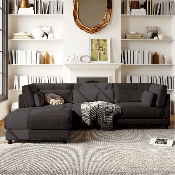 Ronald Sectional Sofa Set in Charcoal Color - Oak Inside