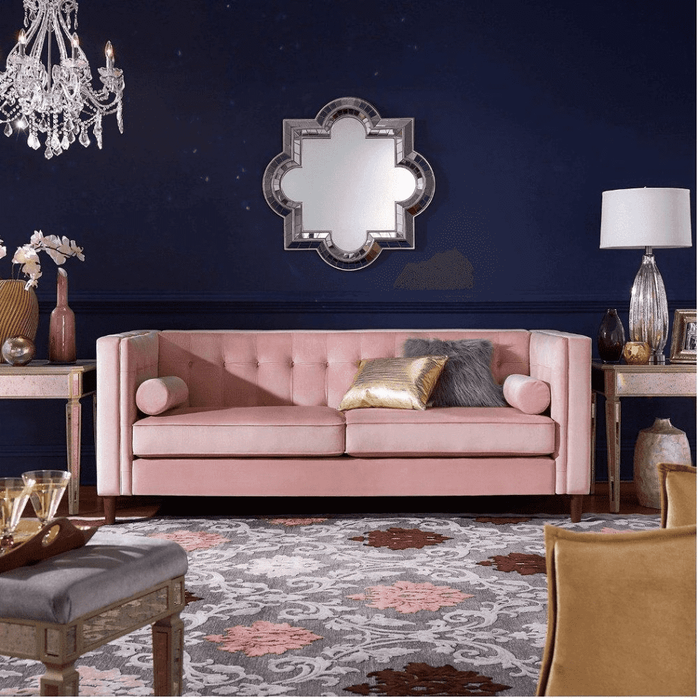 Brew Pink Suede Sofa or Loveseat with Pillows - Oak Inside
