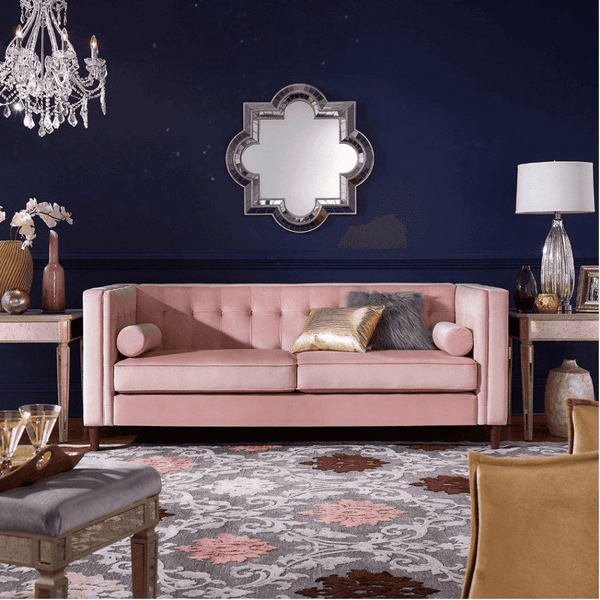 Brew Pink Suede Sofa or Loveseat with Pillows - Oak Inside