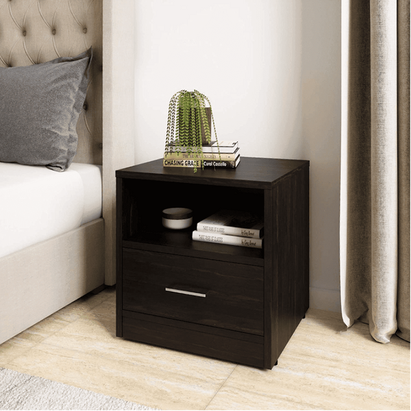 Rocco Engineered Wood Wenge Finish Bedside Table - Oak Inside