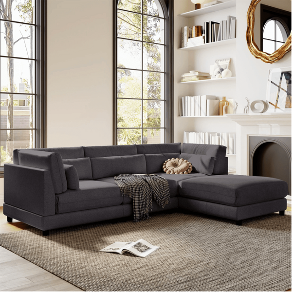 Ronald Sectional Sofa Set in Charcoal Color - Oak Inside