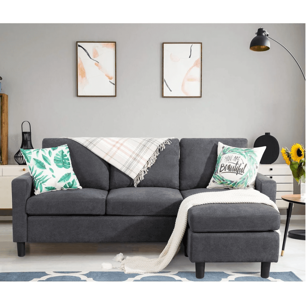 Futz Linen Upholstered L-shaped Sectional Sofa - Oak Inside