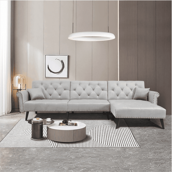 Tufted back Suede Chesterfield Sectional Sofa - Oak Inside