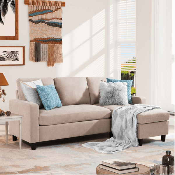 Futz Linen Upholstered L-shaped Sectional Sofa - Oak Inside