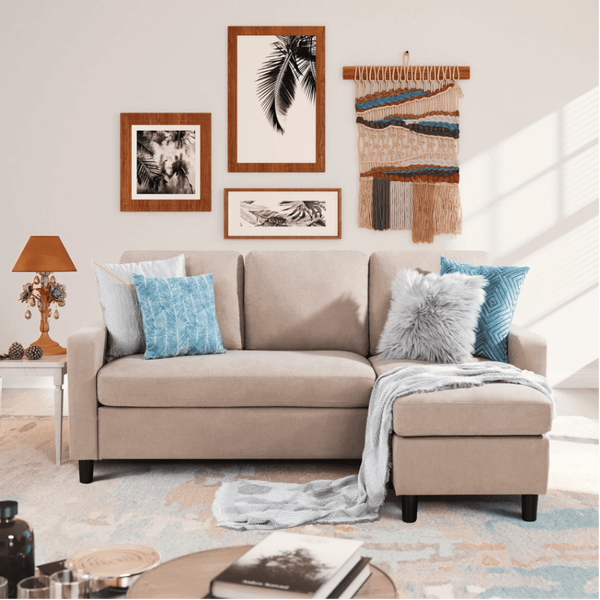 Futz Linen Upholstered L-shaped Sectional Sofa - Oak Inside