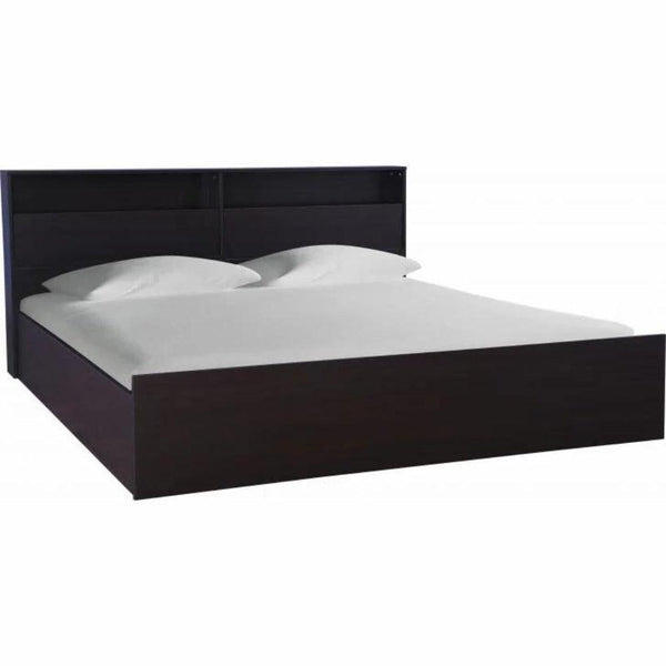 Denver Wooden Bed with Storage in Brown Glossy Finish - Oak Inside