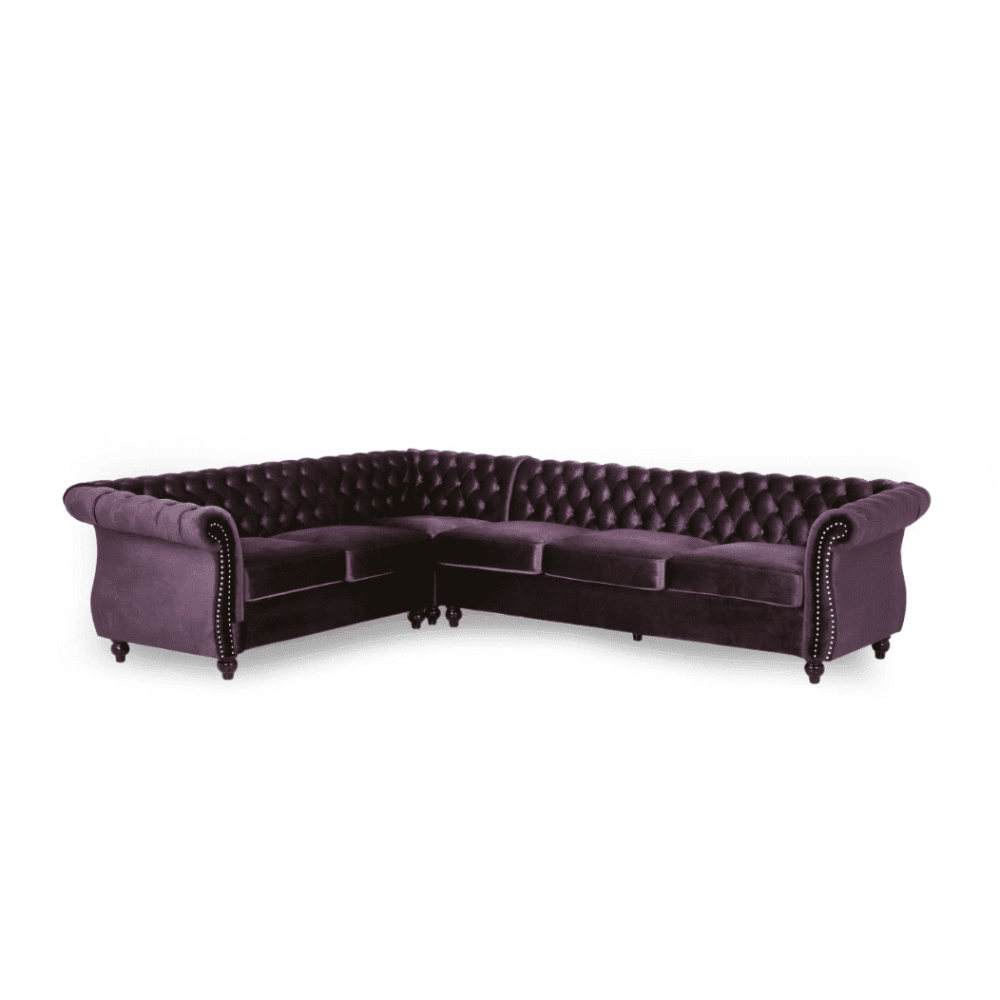 Amberside Suede Tufted Chesterfield Sectional Sofa - Oak Inside