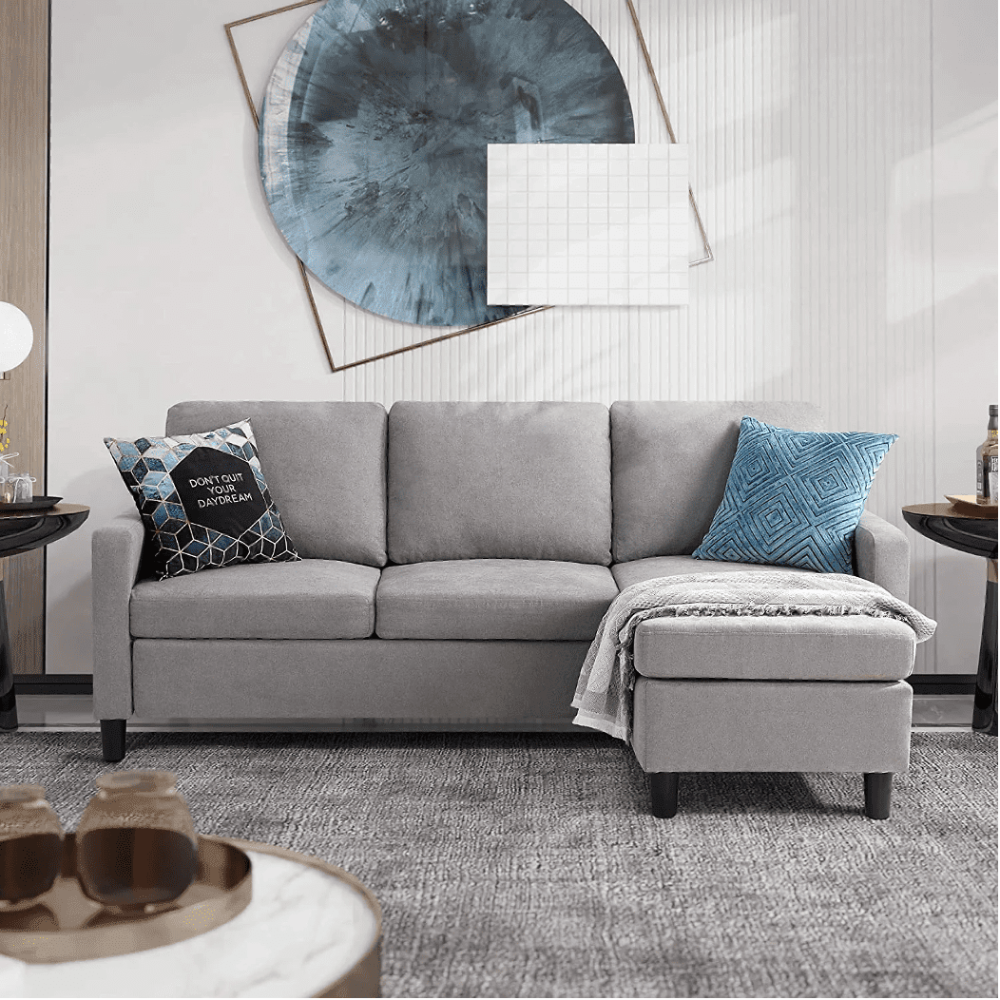 Futz Linen Upholstered L-shaped Sectional Sofa - Oak Inside