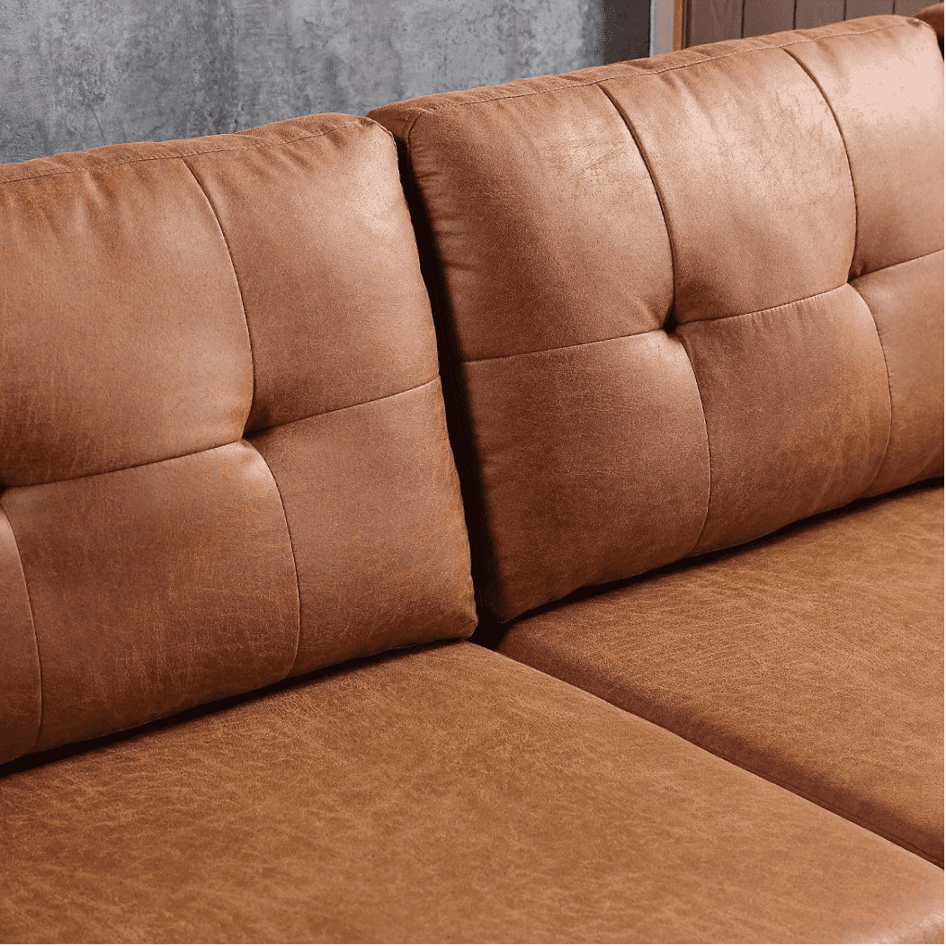 Viatol High Back Couch Mid-century Suede Leather Wood Legs Chaise Sofa - Oak Inside