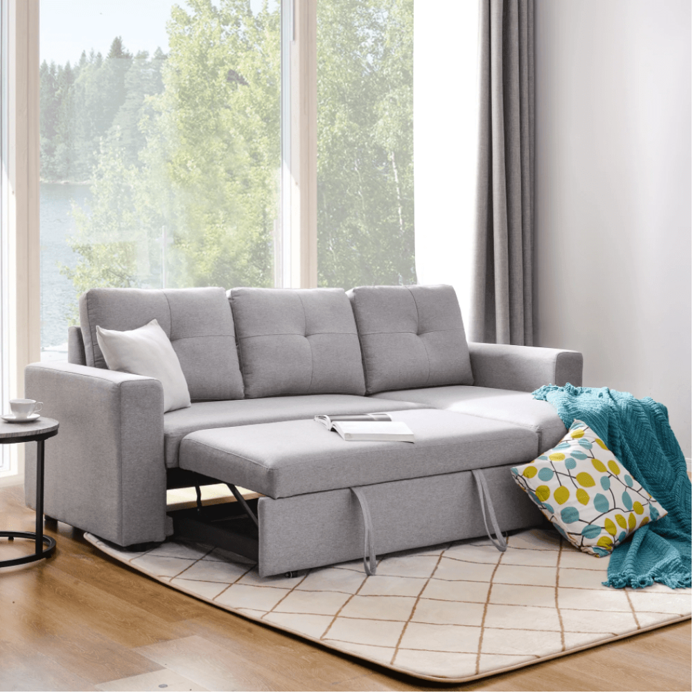 Roxy L-Shaped Sectional Storage Sofa Cum Bed - Oak Inside