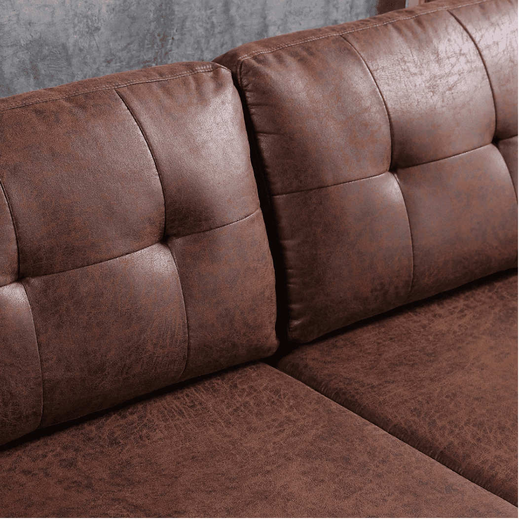 Viatol High Back Couch Mid-century Suede Leather Wood Legs Chaise Sofa - Oak Inside