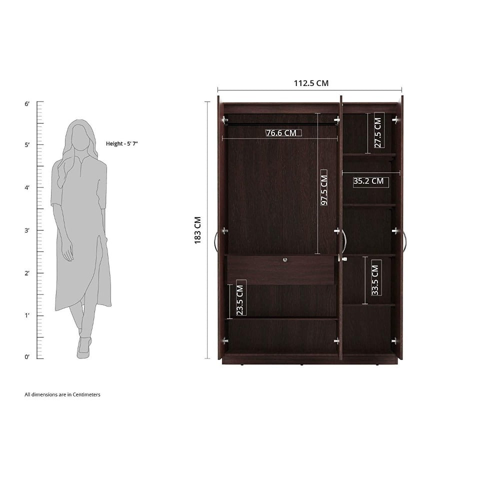 Rolx Medusa Engineered Wood Wardrobe Wenge Finish - Oak Inside