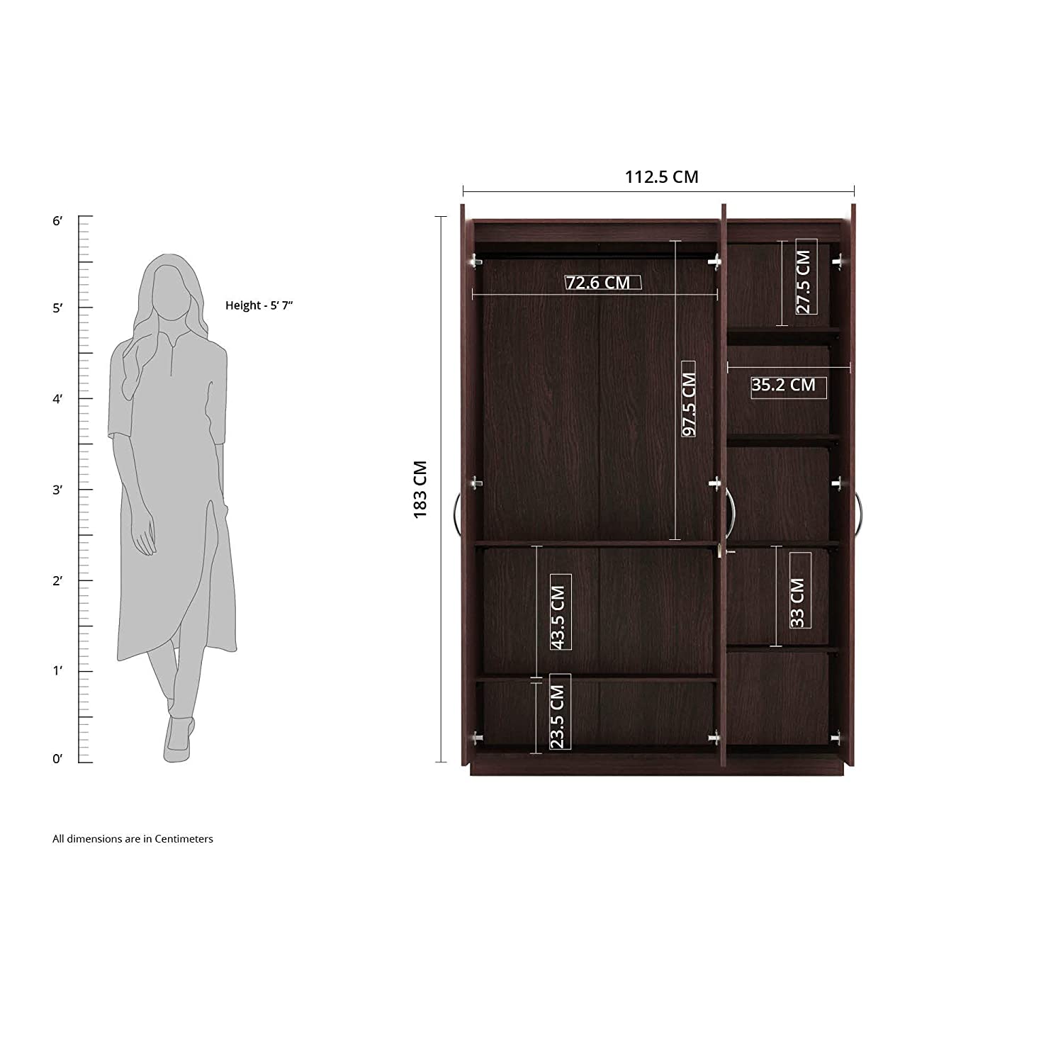 Silly Medusa Engineered Wood Wardrobe Wenge Finish - Oak Inside