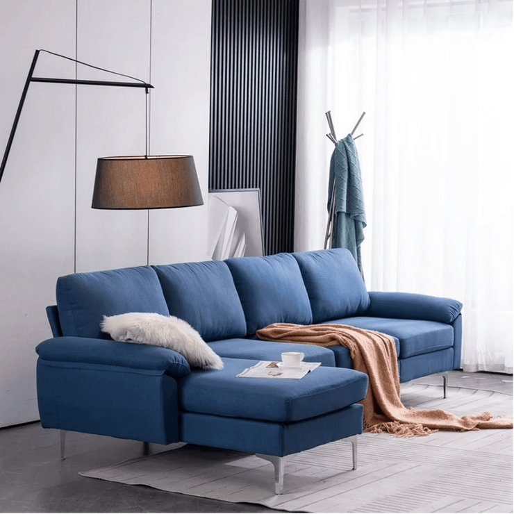 Jasmine Blue Sectional Sofa Set - Teak Inside