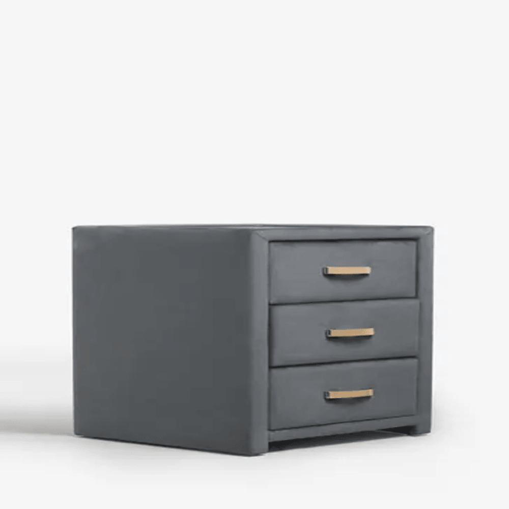 Frankie Upholstered 3 Drawer Bedside - Oak Inside