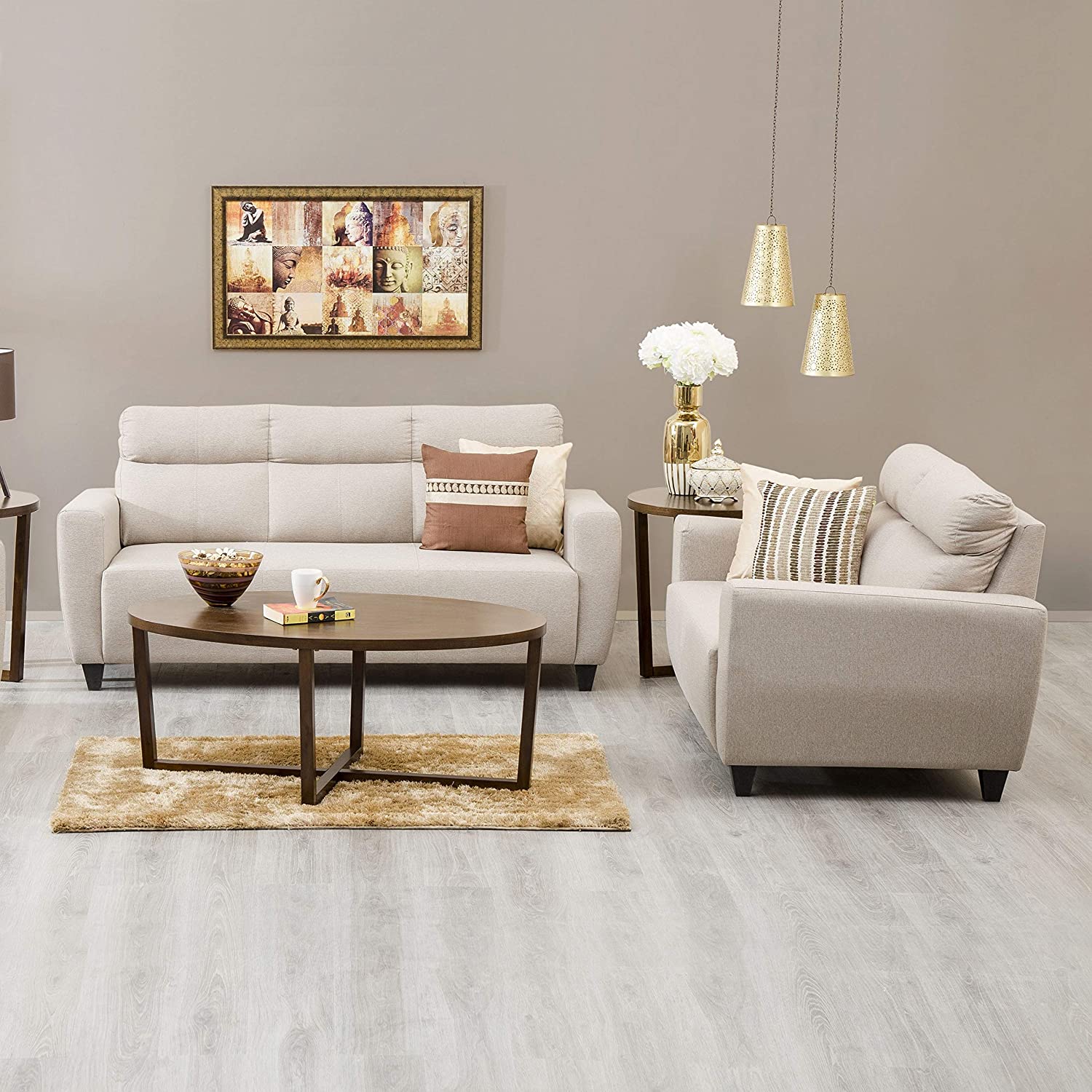Zolo Suede Sofa Set in Grey Color - Oak Inside