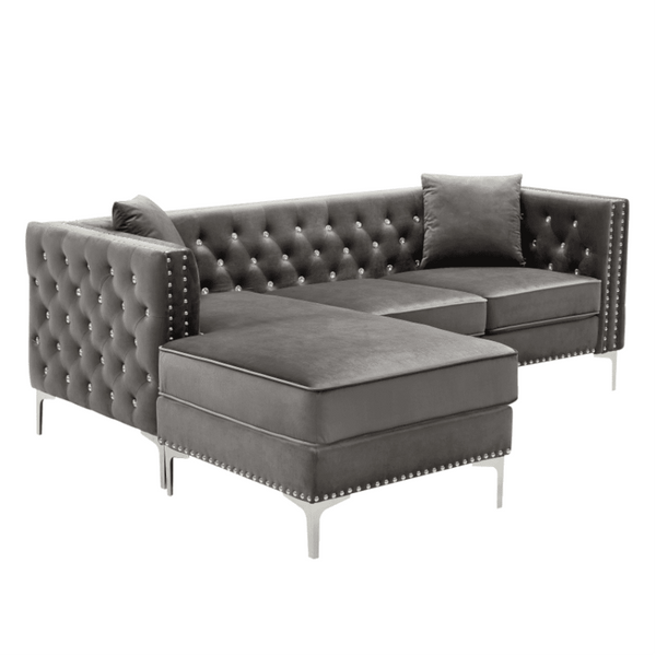 Lotus Grey Chesterfield Sectional Sofa Set - Oak Inside