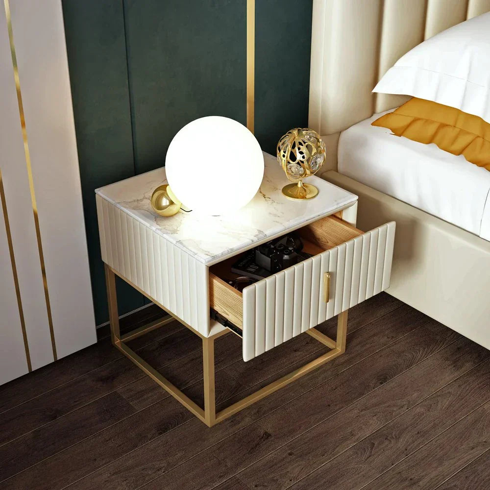 Mexican Side Table With Marble Top & Stainless Steel Base