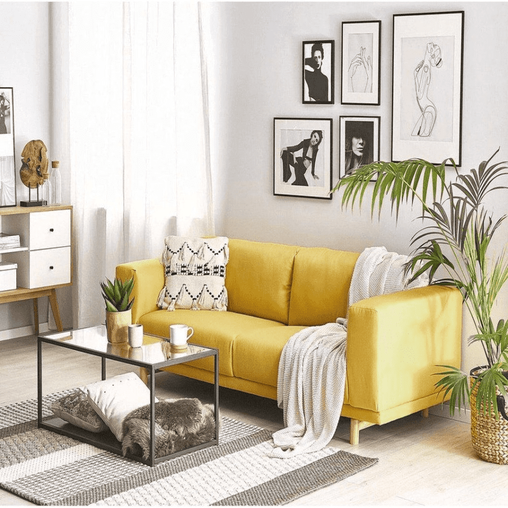 Nivya Classic Sofa Set in Yellow - Oak Inside