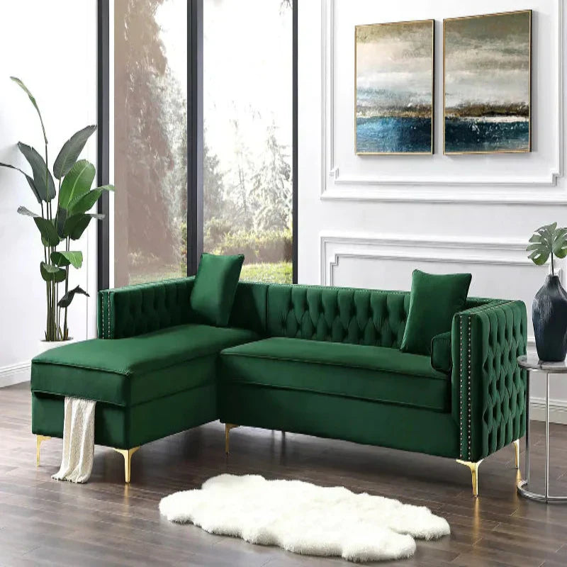 Orzo Luxury Chesterfield Sectional Sofa in Suede