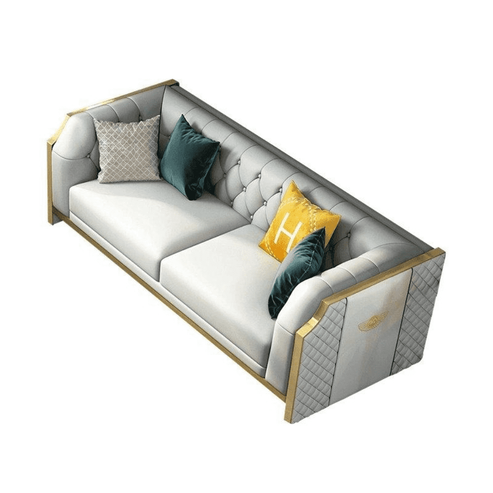 Bentley Luxury Chesterfield Sofa Set In Off White - Oak Inside