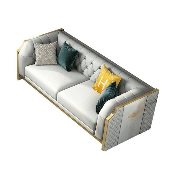 Bentley Luxury Chesterfield Sofa Set In Off White - Oak Inside