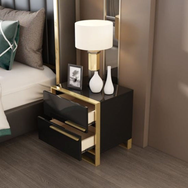 Stylo Side Table in PU Paint with SS Legs - Oak Inside