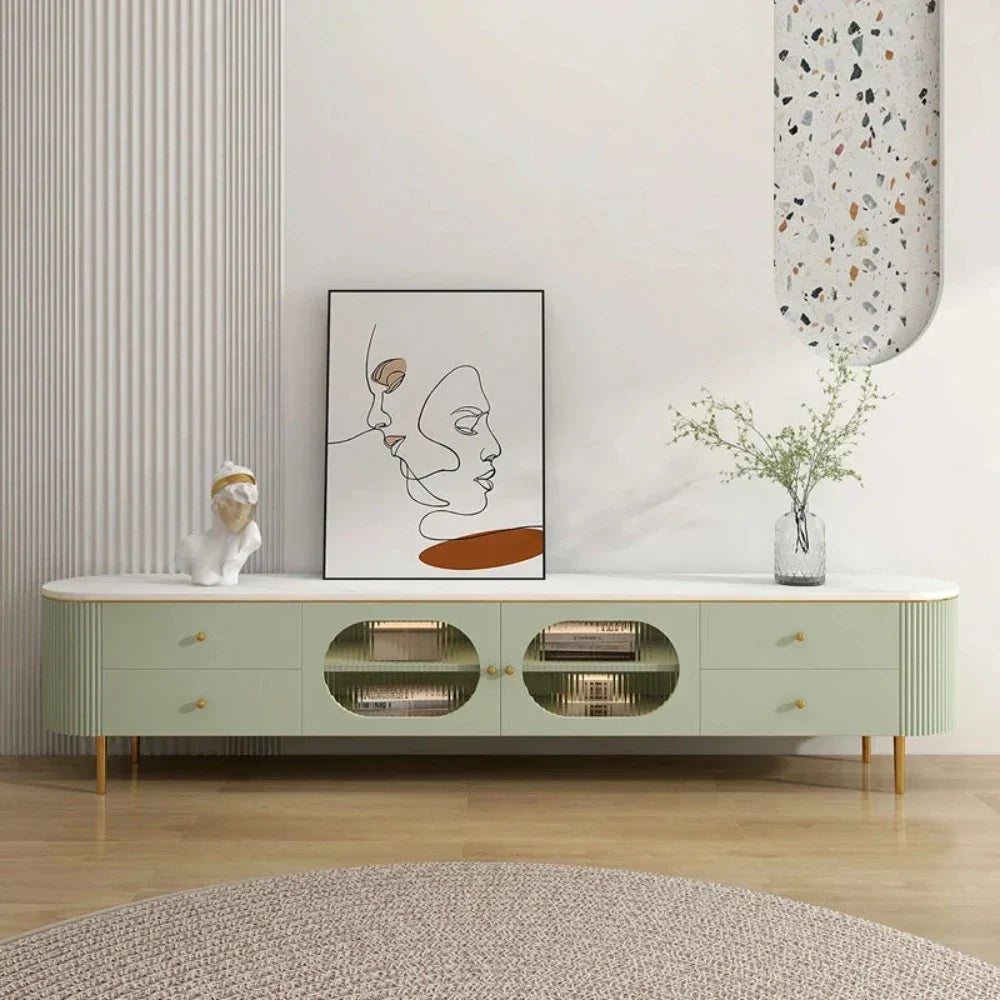 Texo Luxury TV Unit in Green - Oak Inside