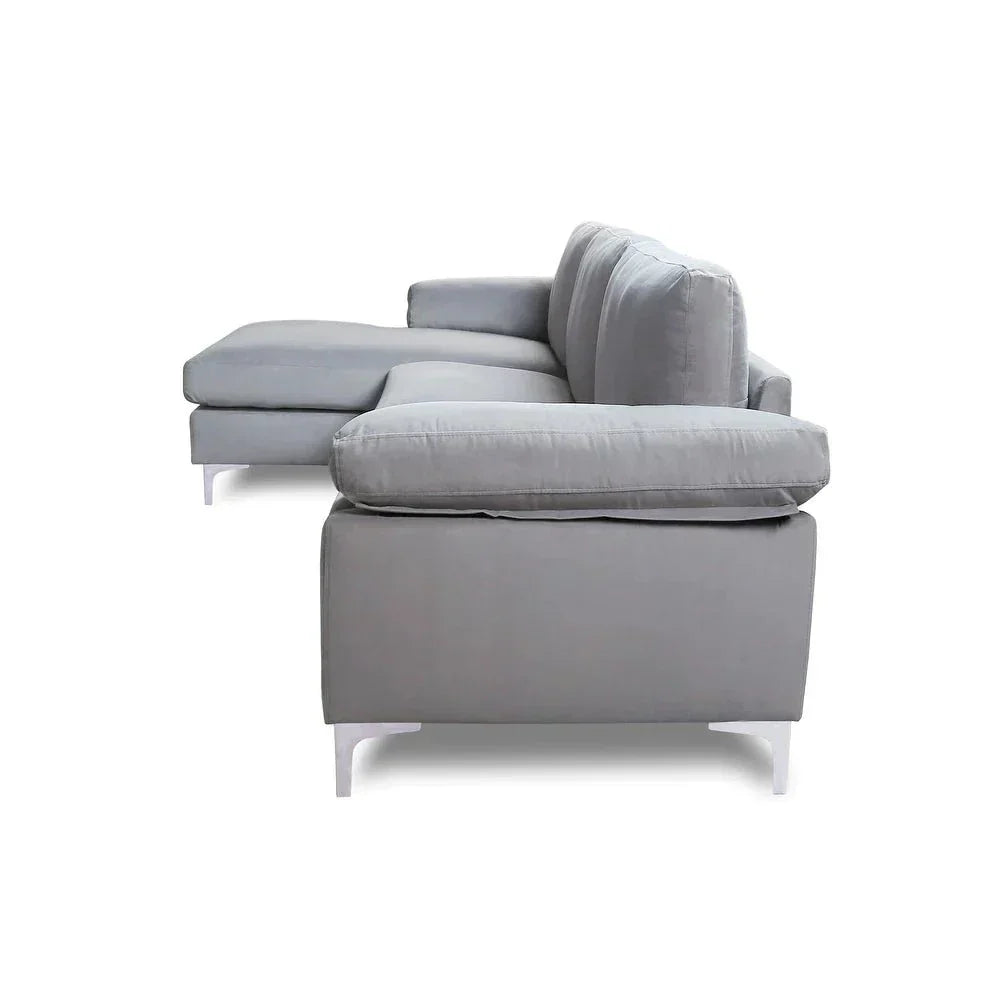 Inox Modern Suede Sectional Sofa - Oak Inside