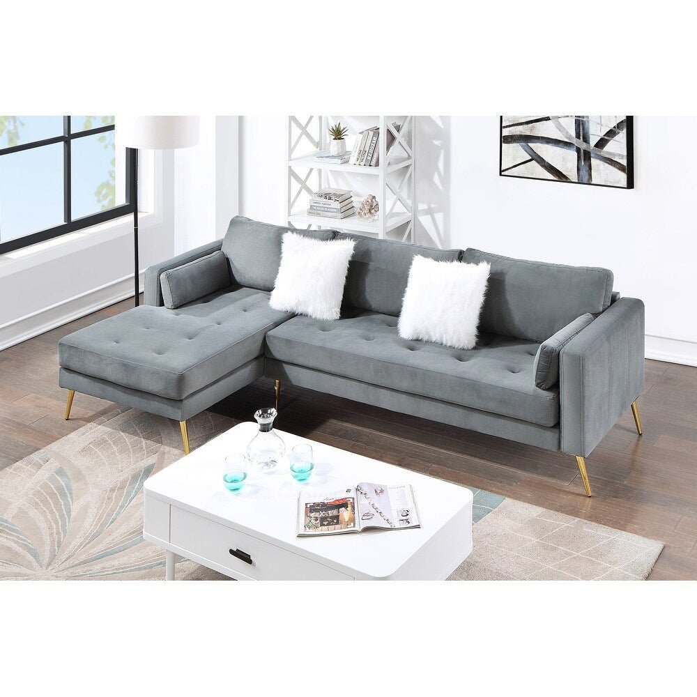 Volly High Back Couch Mid-century Suede SS Legs Chaise Sofa - Oak Inside