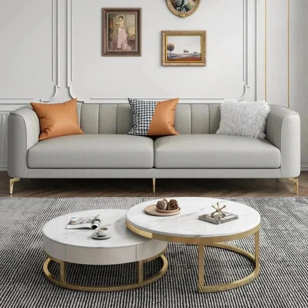 Flex Luxury Straight Line Sofa Set in Leatherette - Oak Inside