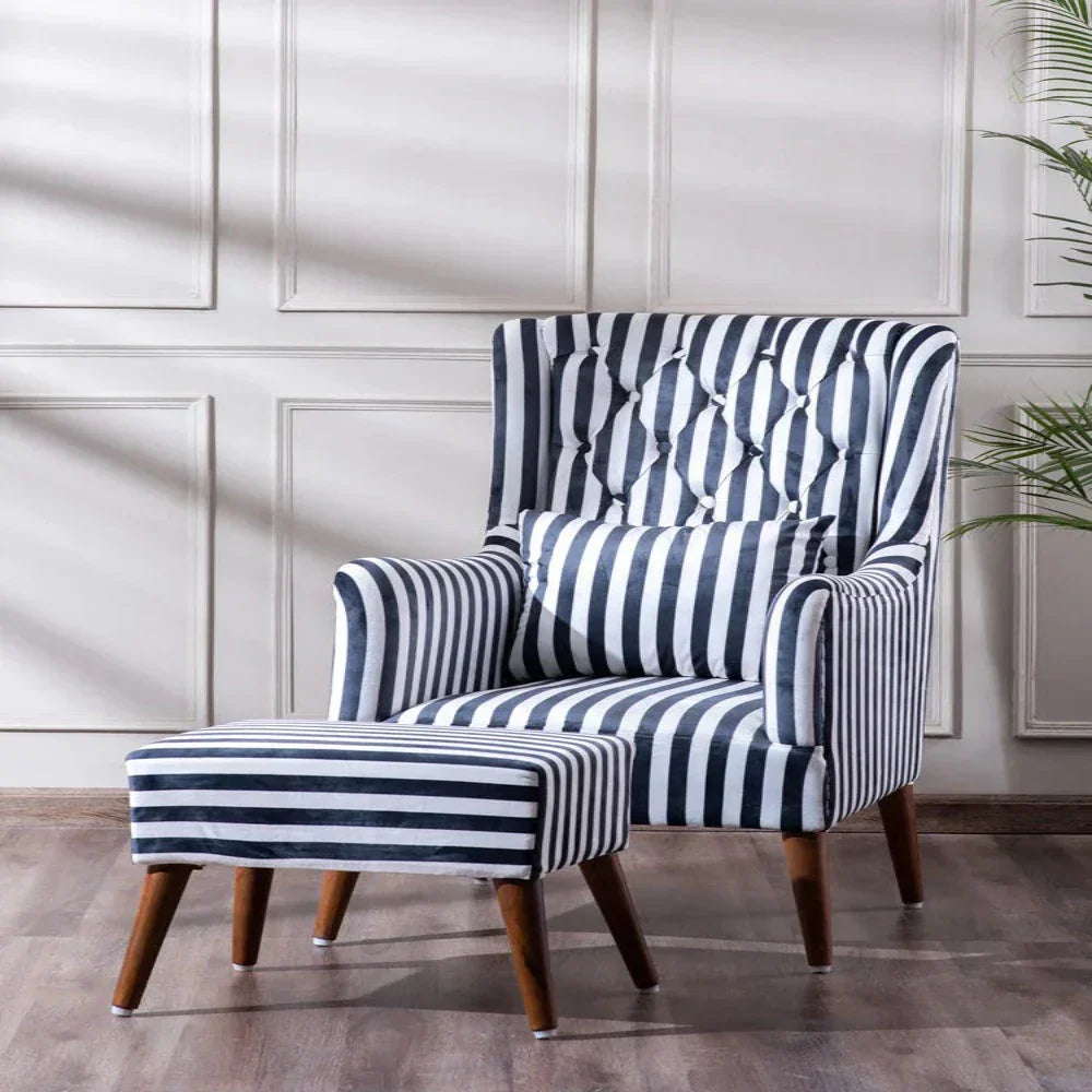 Zebra Wingback Chair With Ottoman - Oak Inside