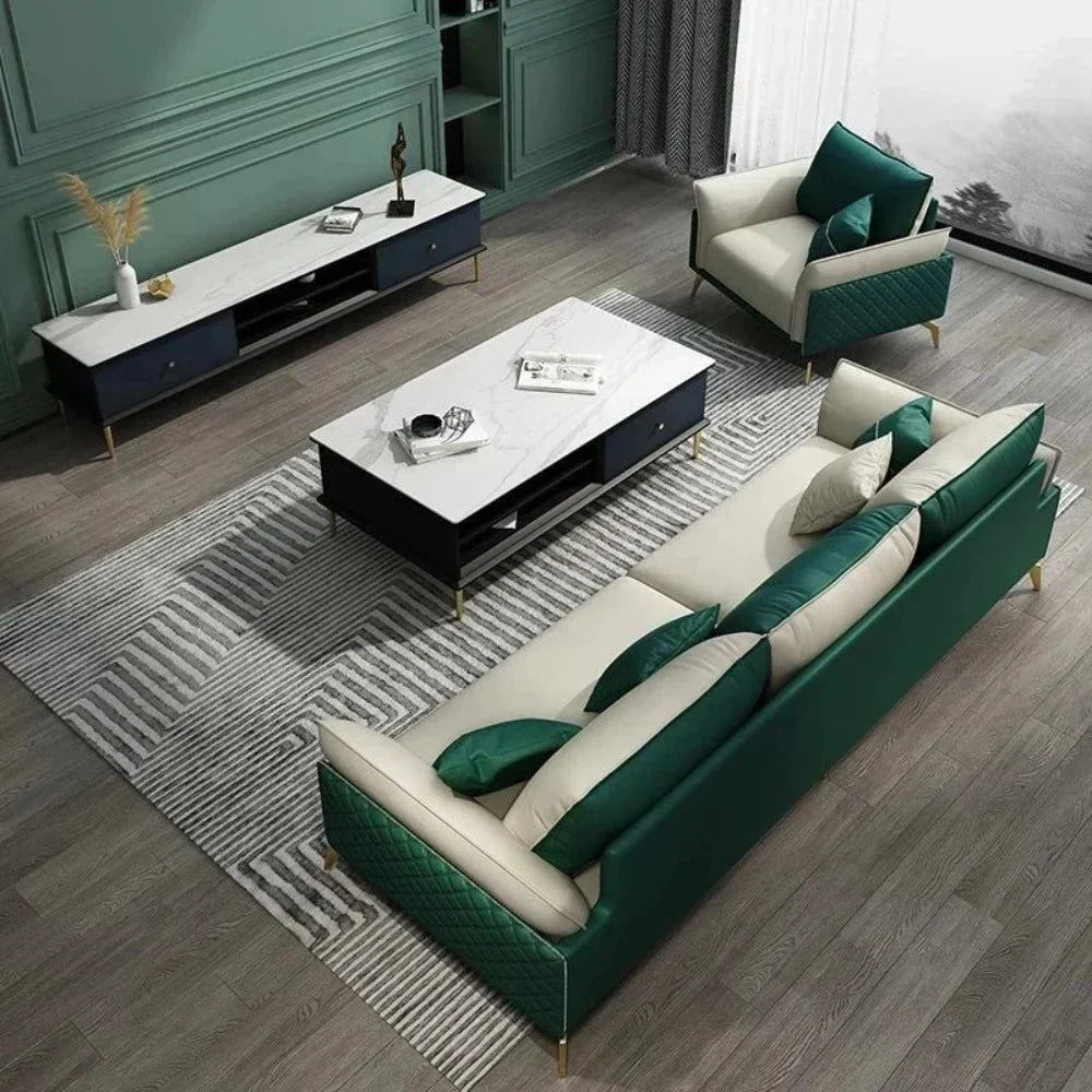 Mono Luxury Modern Suede Sofa Sets In Leatherette - Oak Inside