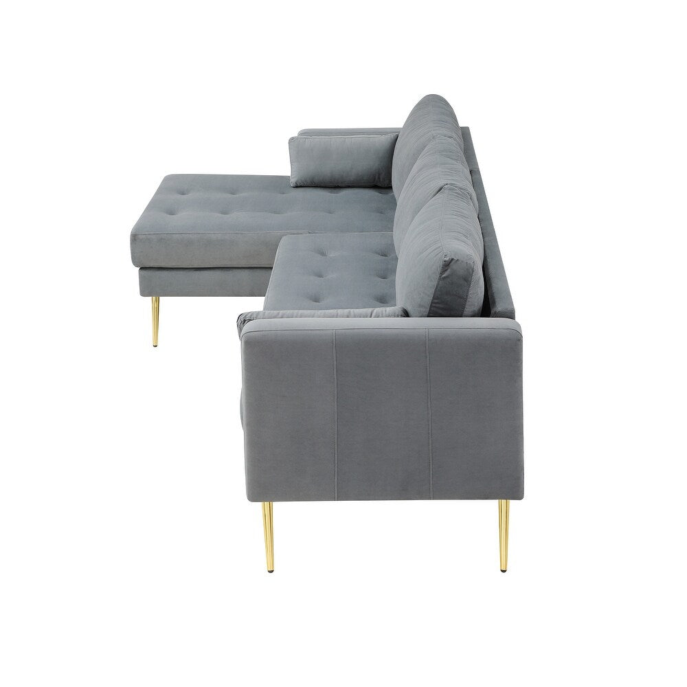Volly High Back Couch Mid-century Suede SS Legs Chaise Sofa - Oak Inside