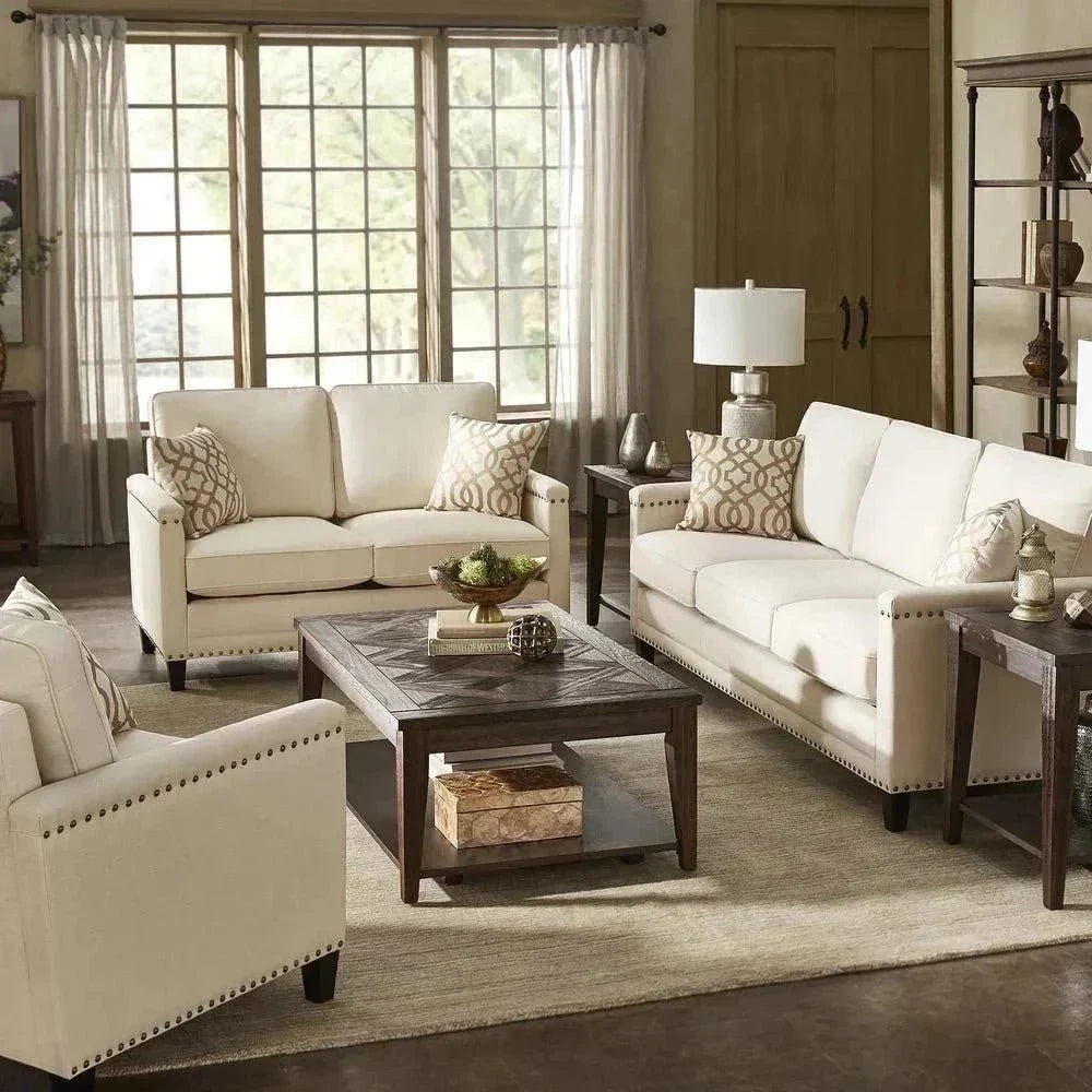 GoPro Line Sofa Set in Beige - Oak Inside