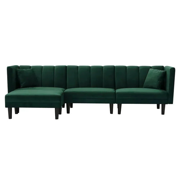 Yollo Suede Sectional Sofa in Green - Oak Inside