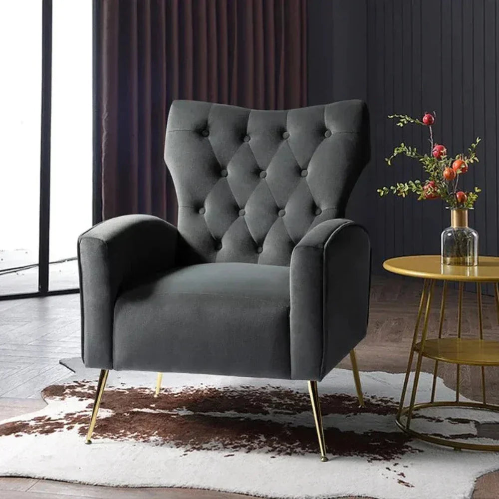 Jacky Chesterfield Chair in Suede - Oak Inside