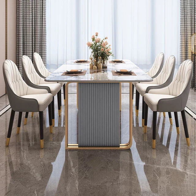 Volvo Luxury 6 Seater Dining Table in Golden Stainless Steel - Oak Inside