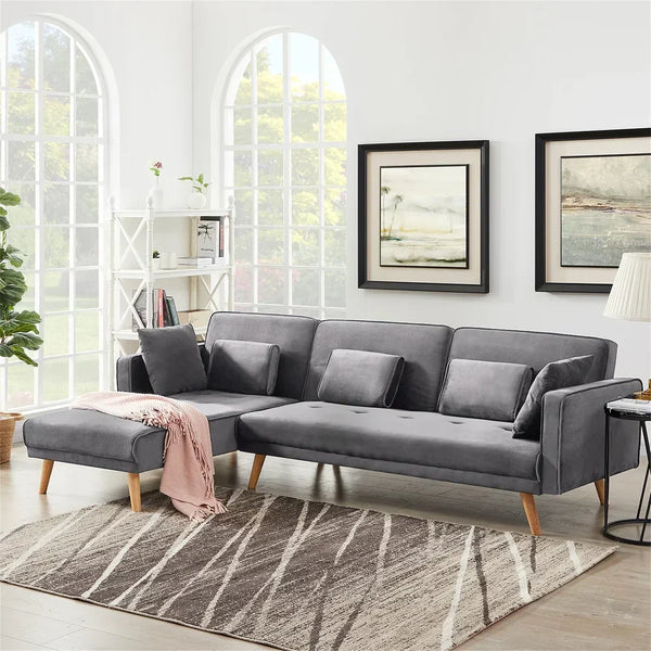 Umrao Upholstered Sectional Sofa In Grey Suede - Oak Inside