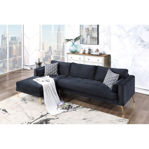 Volly One Couch Mid-century Sectional Sofa in Black - Oak Inside