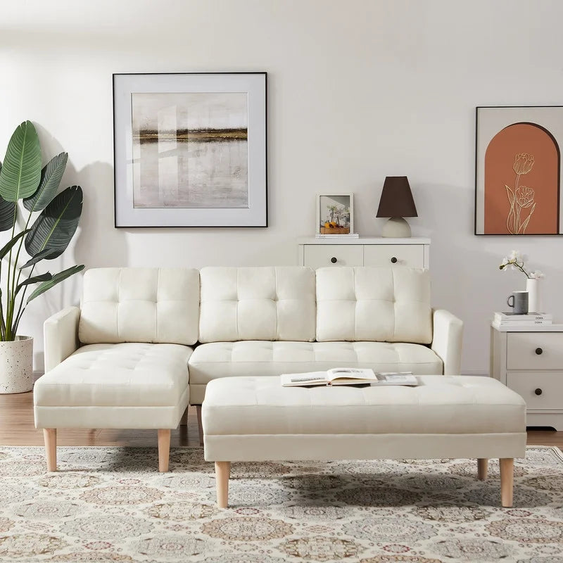Practo Modern Suede Sofa Set in Suede With Setty - Oak Inside
