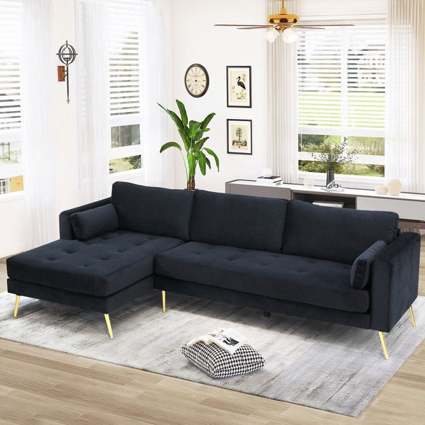 Volly One Couch Mid-century Sectional Sofa in Black - Oak Inside